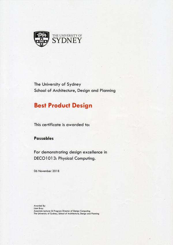 Best Product Design Award - DECO1013: Physical Computing